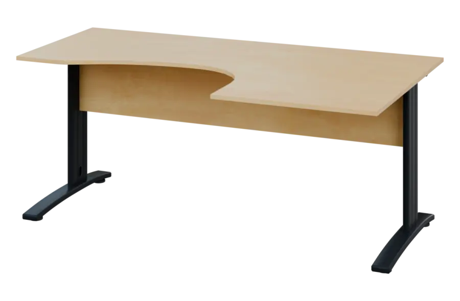 CEK 27 - 187 stůl kancelářský, rohový, pravý, kovová podnož černá, deska 25 mm, široký 1800 mm, bříza světlá